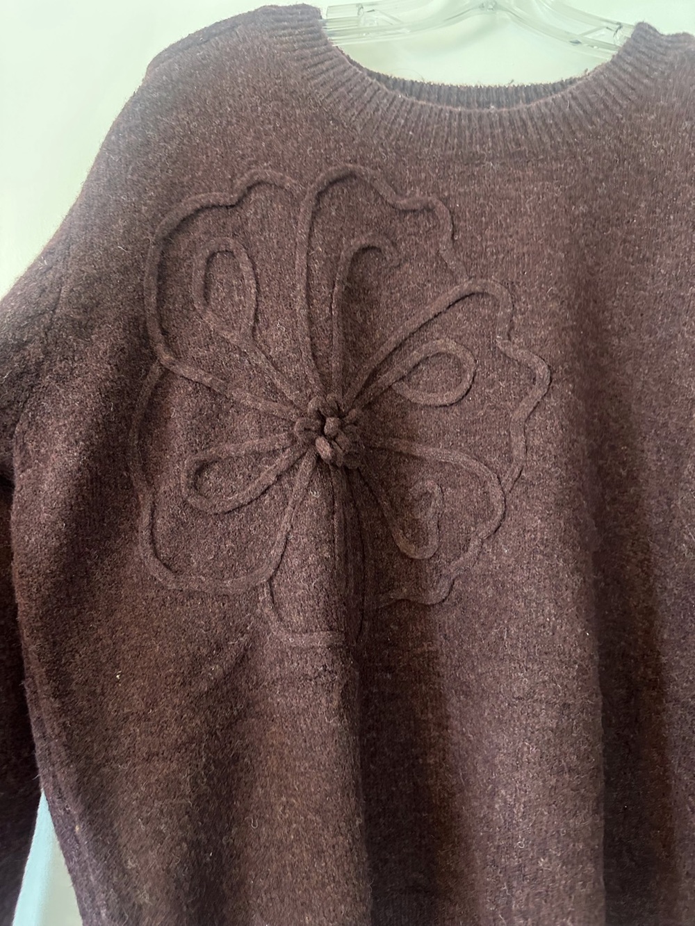 NWT CIDER Women's Cute Crew Neck Floral Pullover Sweater Brown Size XL - Picture 3 of 4
